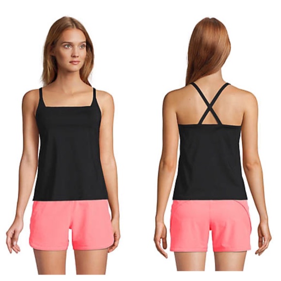 Lands end Chlorine Resistant Square Neck X-Back Tankini Swimsuit Top - Picture 2 of 3